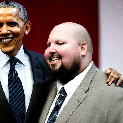 Image similar to an image of two humans. the first human is markus persson. the second human is barack obama. mojang, notch.