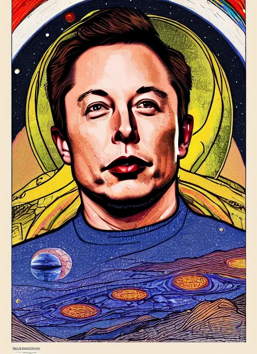 Image similar to ( ( ( portrait of elon musk ) ) ) by ivan bilibin, spacex, mars mission,