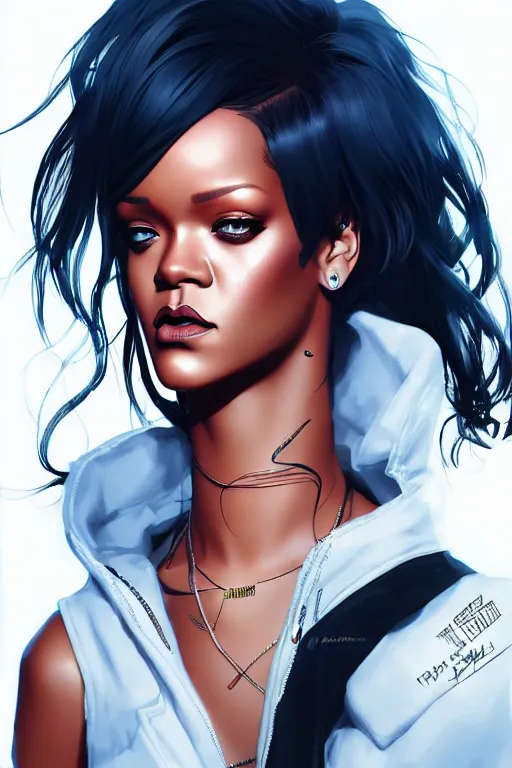 Image similar to rihanna, manga cover art, detailed color portrait, artstation trending, 8 k, greg rutkowski