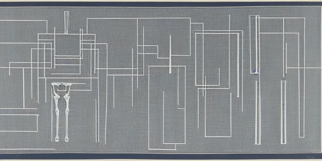 Image similar to blueprint for a woman's skeleton, josef albers