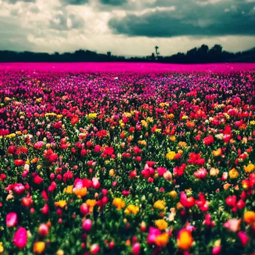 Image similar to Hundreds of colorful flowers blossoming, climax, brilliant, cinematic, epic, 8k, sharp focus