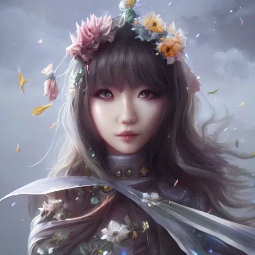 Image similar to realistic beautiful gorgeous natural cute fantasy warrior girl art drawn full HD 4K highest quality in artstyle by professional artists WLOP, Taejune Kim, yan gisuka, JeonSeok Lee, artgerm, Ross draws, Zeronis, Chengwei Pan on Artstation