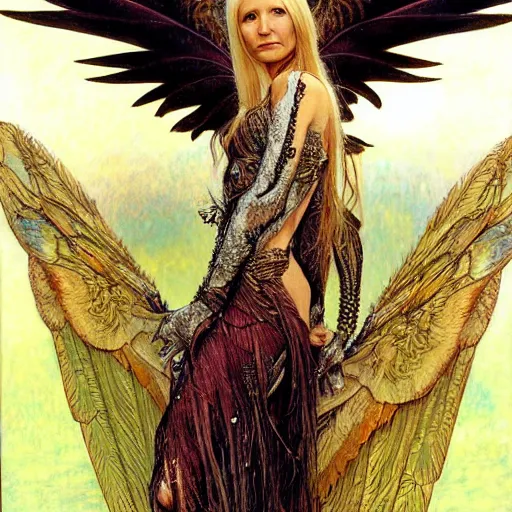Image similar to head and shoulders portrait of a winged harpy portrayed by gwynneth paltrow, d & d, fantasy, luis royo, magali villeneuve, donato giancola, wlop, krenz cushart, hans zatka, klimt, alphonse mucha