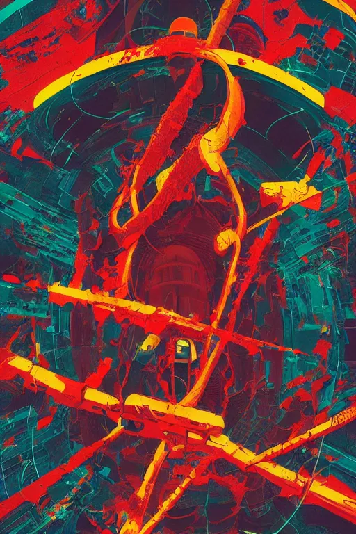 Image similar to an akira movie poster, an ultrafine detailed painting by petros afshar, behance contest winner, geometric abstract art, reimagined by industrial light and magic, behance hd, anaglyph effect, poster art