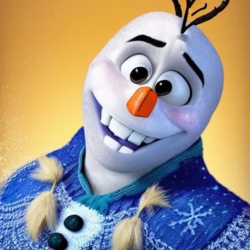 Image similar to a hyperrealistic photo of olaf from frozen as a person,