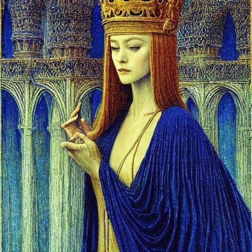 Prompt: beautiful young medieval queen by jean delville