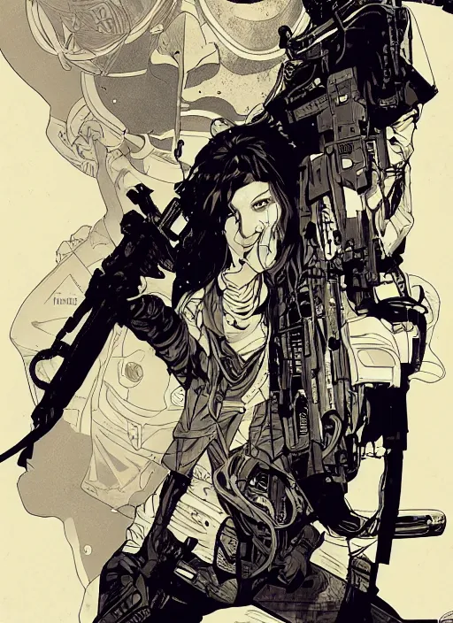 Prompt: the snake. cyberpunk assassin. portrait by ashley wood and alphonse mucha and laurie greasley and josan gonzalez. illustration, pop art, cinematic. realistic proportions. moody industrial setting. artstationhq. smooth. sharp focus.