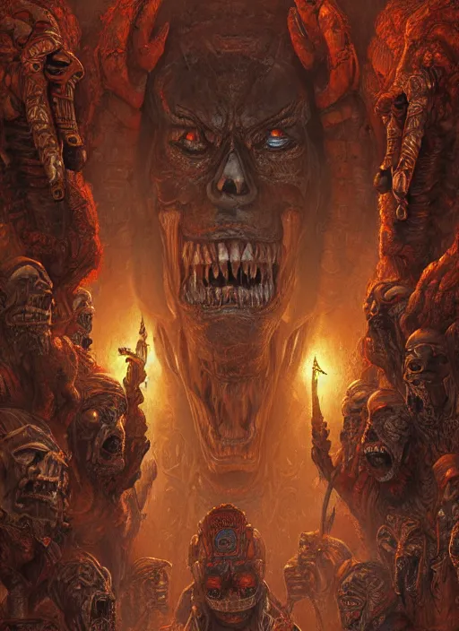 Image similar to digital _ painting _ of _ horror mayan terror _ by _ filipe _ pagliuso _ and _ justin _ gerard _ symmetric _ fantasy _ highly _ detailed _ realistic _ intricate _ port