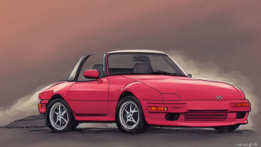 Image similar to 1 9 9 0 mazda miata in the style of dan mumford