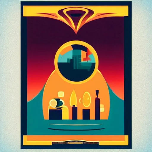 Image similar to retro poster with a set of beautiful scented candles, an art deco painting by tom whalen, trending on behance, art deco, digital illustration, storybook illustration, art deco, flat shading, vector art, airbrush, pastel, watercolor