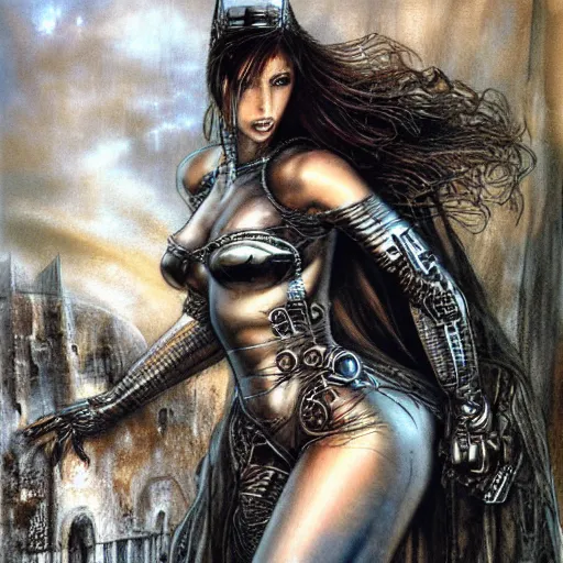 Image similar to cyborg princess, painting by Luis Royo