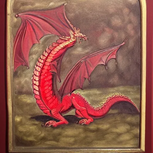Image similar to a red dragon, profile picture, renaissance style, oil paint