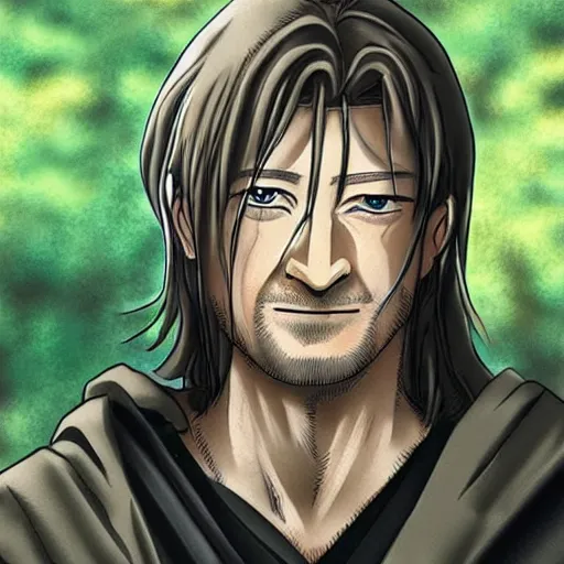 Image similar to boromir in an anime world, incredibly detailed, ultra realistic