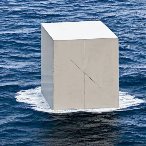 Prompt: A cube in the middle of the sea in the style of Richard Serra