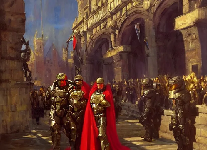 Image similar to halo master chief in a medieval royal procession by vladimir volegov and alexander averin and delphin enjolras and daniel f. gerhartz