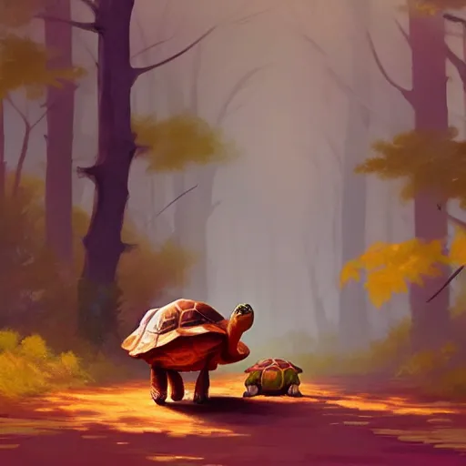 Prompt: Goro Fujita a portrait tortoise walking through the forest, painting by Goro Fujita, sharp focus, highly detailed, ArtStation