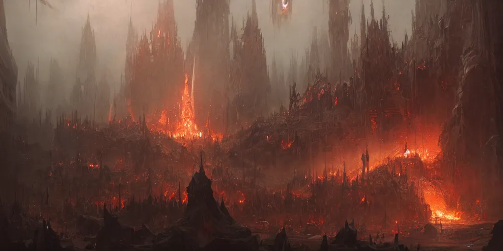 Prompt: a demon overlord in the pits of hell, greg rutkowski, 8 k, shallow depth of field, intricate detail, concept art,