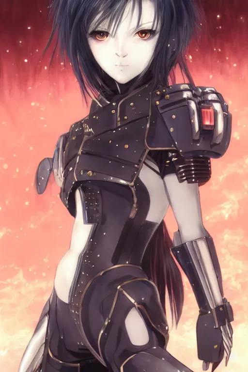 Image similar to portrait Anime girl in cyberpunk trinity blood armor, cute-fine-face, black-hair pretty face, realistic shaded Perfect face, fine details. Anime. realistic shaded lighting by Ilya Kuvshinov katsuhiro otomo ghost-in-the-shell, magali villeneuve, artgerm, rutkowski, WLOP Jeremy Lipkin and Giuseppe Dangelico Pino and Michael Garmash and Rob Rey and Yoshitaka Amano and Thores Shibamoto