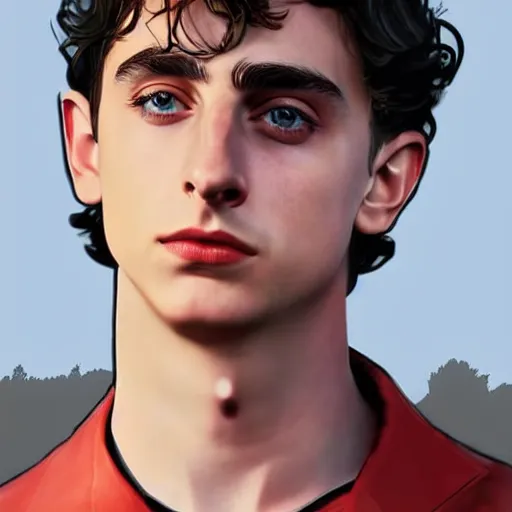 Prompt: timothee chalamet in gta v, cover art by stephen bliss, artstation, no text