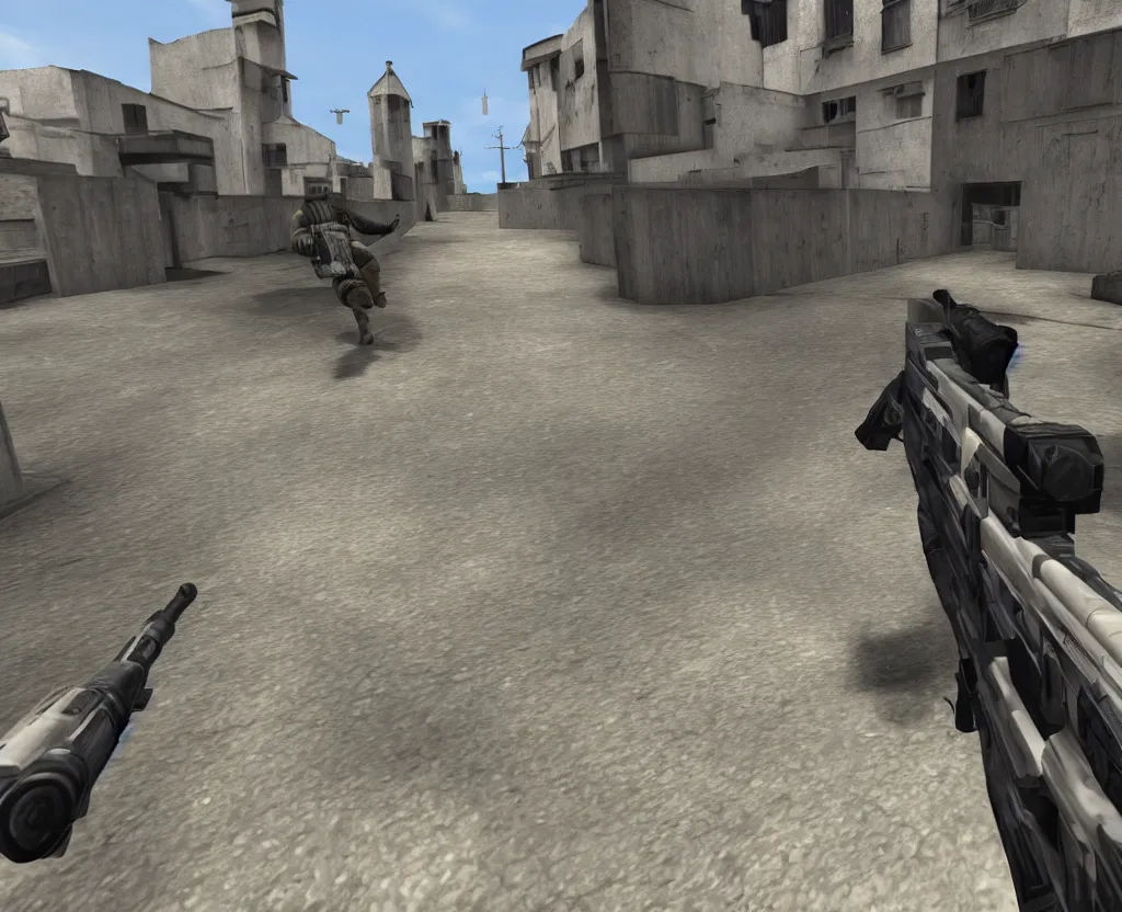 Image similar to first person shooter point of view, counter strike in the style of lucian frued