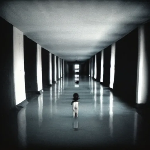 Prompt: Beautiful cameraphone 2005 soft liminal Photograph of an infinite dark hallway pool