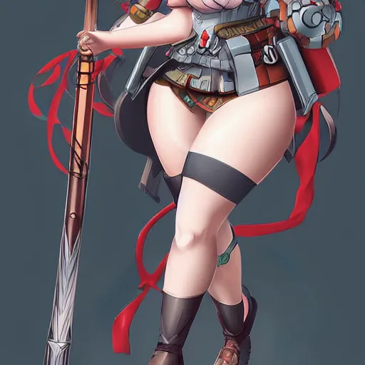 Image similar to owersize plus size anime girl warrior by Boris Valejio, high detailed digital art