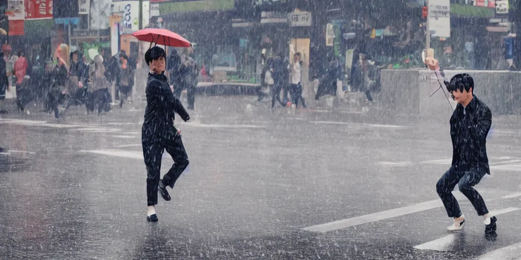 Image similar to i, Korea design team SUPERFICTION’ Nick dancing in the rain, 8k