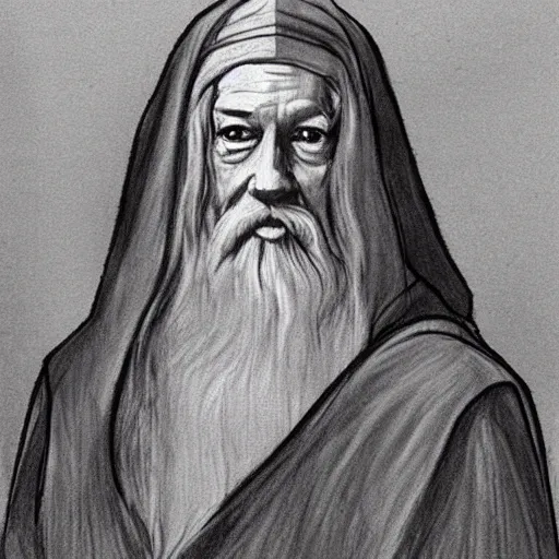 Image similar to gandalf drawn as the mona lisa