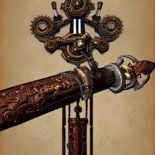 Prompt: a steampunk sword, intricate, artstation