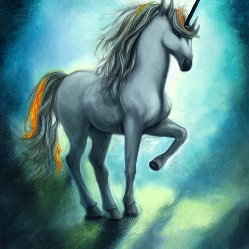 Prompt: a small fierce unicorn, fantasy art