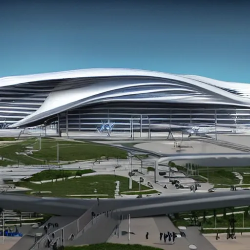 Image similar to Denver International Airport if it were designed by Zaha Hadid