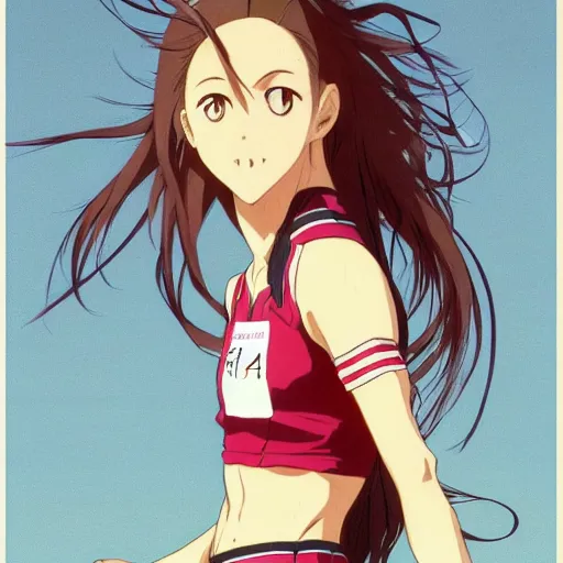 Image similar to a girl is running, sport clothing, anime style, long hair, hair down, symmetrical facial features, from yowamushi pedal, highly detailed, rule of thirds, extreme detail, detailed drawing, trending artstation, realistic lighting, by alphonse mucha, greg rutkowski, sharp focus, backlit, high budget show, realistic anatomy