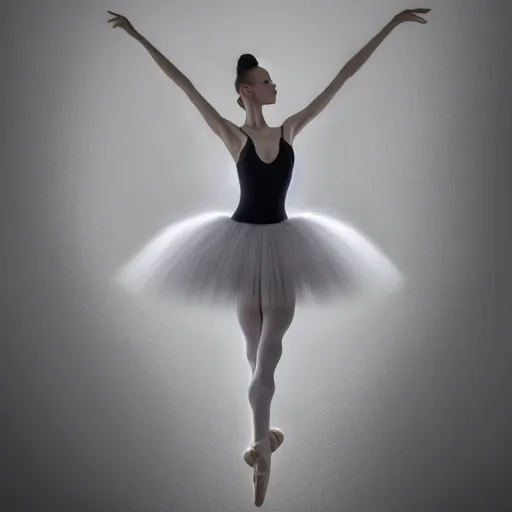 Image similar to full body pose, hyperrealistic photograph of ballerina dim volumetric lighting, 8 k, octane beautifully detailed render, extremely hyper detailed, intricate, epic composition, cinematic lighting, masterpiece, trending on artstation, very very detailed, stunning, hdr, smooth, sharp focus, high resolution, award, winning photo, dslr, 5 0 mm