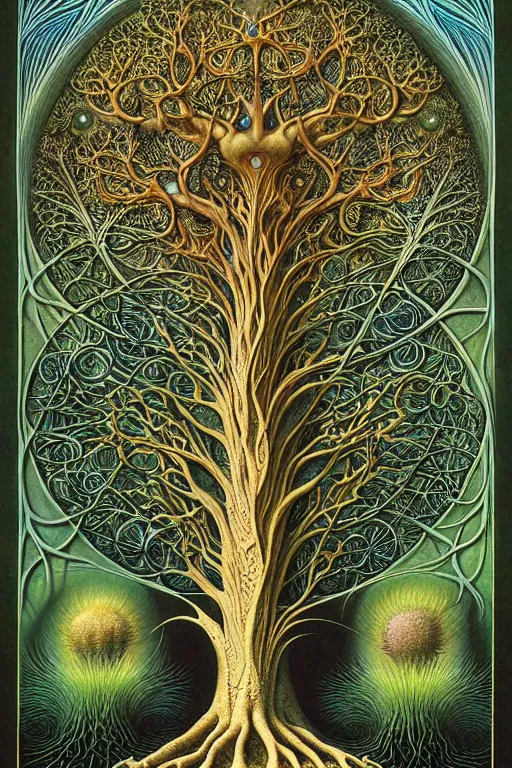 Image similar to tree of life by roger dean and andrew ferez, art forms of nature by ernst haeckel, divine chaos engine, symbolist, visionary, art nouveau, botanical fractal structures, organic, detailed, realistic, surreality