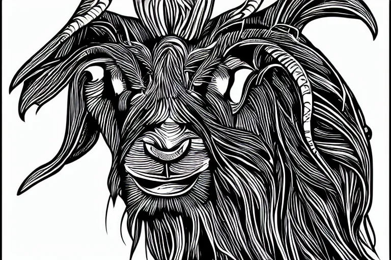 Image similar to a vector illustration of a mad goat in lowbrow art style, highly detailed, elegant, intricate