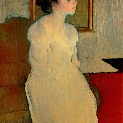 Image similar to palette knife oil painting portrait of a girl in a room, film still by goya, by henri de toulouse - lautrec, extreme detail, liminal aesthetic, octane, substance, art history 8 k, art nouveau