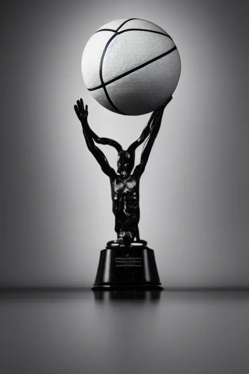 Prompt: Photo of a Basketball made of white marble, studio lighting, dark background, award winning.