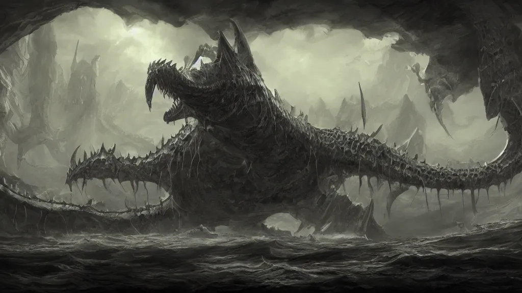 Prompt: A dungeons and dragons monster manual sketch of a leviathan, concept art, matte painting, 8k, highly detailed, artstation