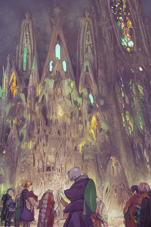 Image similar to sagrada familia cathedral and shiba ， anime fantasy illustration by tomoyuki yamasaki, kyoto studio, trending on artstation 8 k