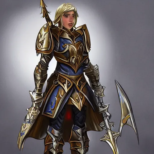 Prompt: a paladin female in armor, the art style feels like it belongs on a popular art website on the internet.