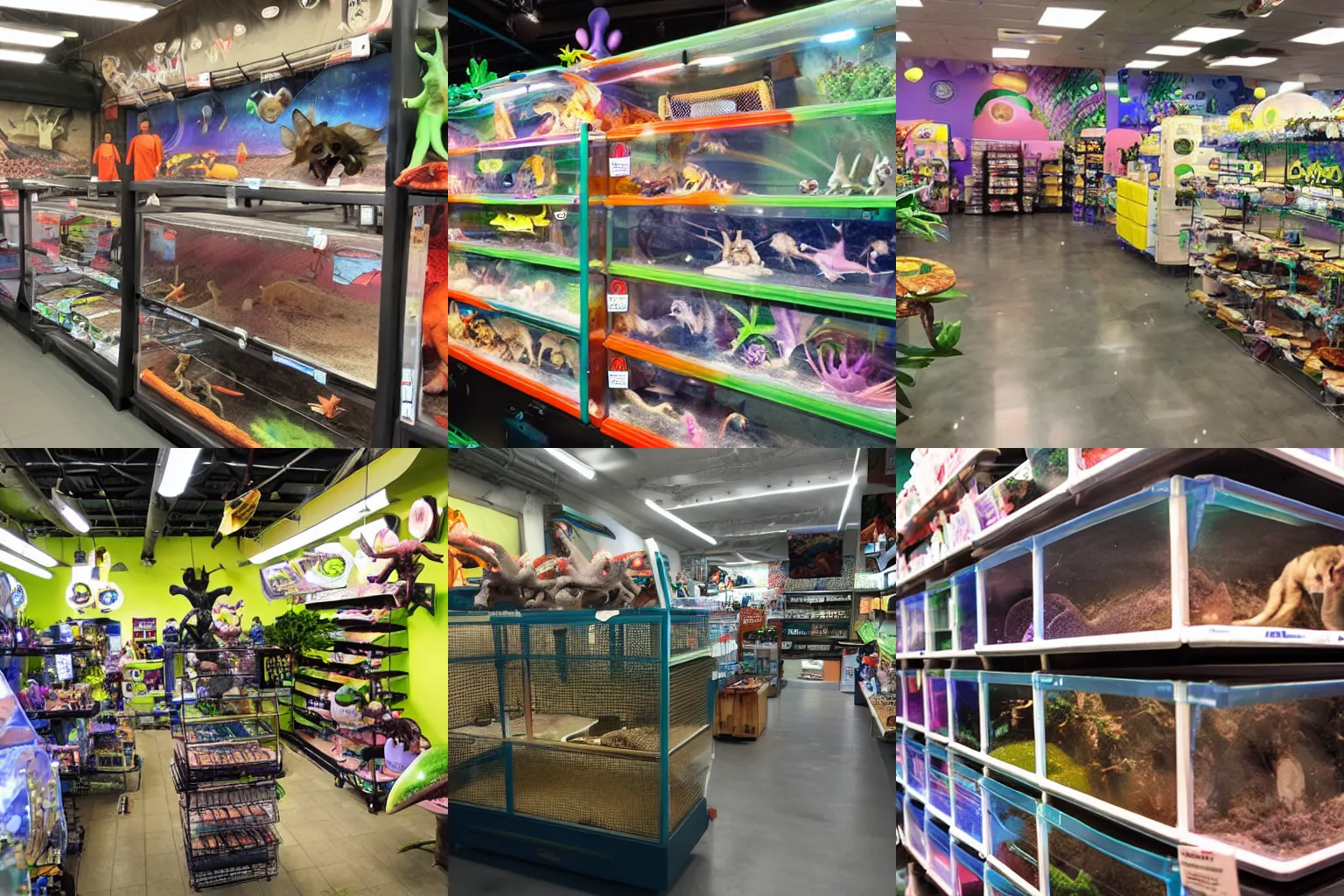 Prompt: photo of an alien pet store