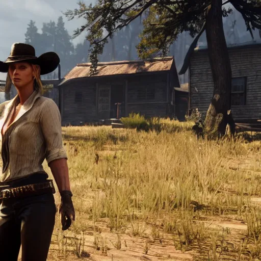 Image similar to charlize theron stars as sadie adler in the playstation 4 video game red dead redemption 2, beautiful screenshot