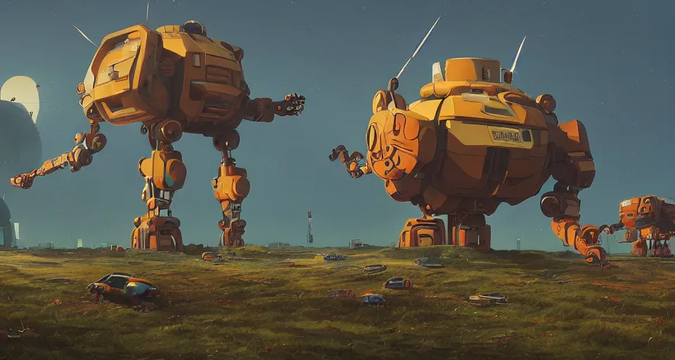 Prompt: Landscape with a GIANT MECHANICAL SHRIMP, looming over the landscape, robot shrimp, cinematic, rendered by simon stålenhag, rendered by Beeple, Makoto Shinkai, syd meade, inspired by Gundam, environment concept, digital art, unreal engine, 3 point perspective, WLOP, trending on artstation, low level, 4K UHD image, octane render,