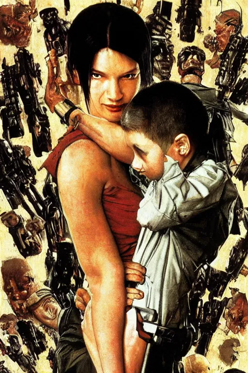 Image similar to Neo from Matrix painted by Norman Rockwell