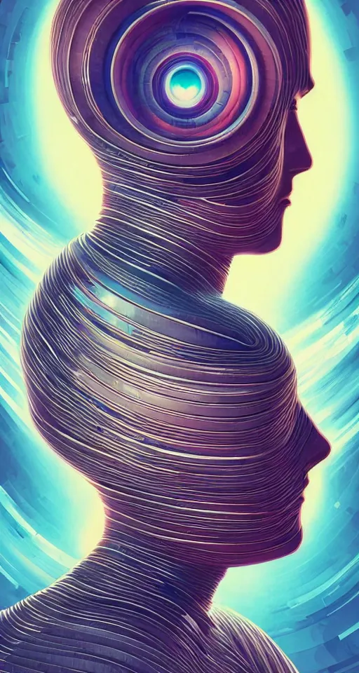 Image similar to art deco close up portait of head surrounded by spheres, digital painting curvalinear clothing cinematic dramatic fluid lines otherworldly vaporwave interesting details epic composition by artgerm