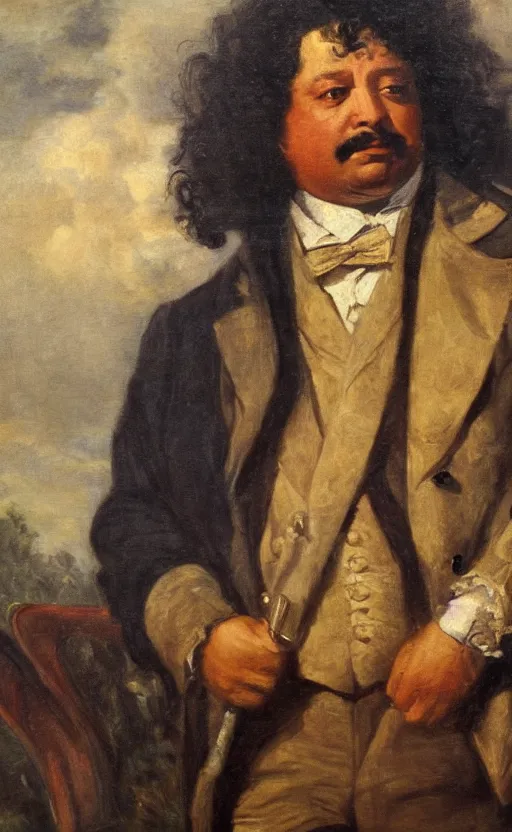 Image similar to Portrait of Alexandre Dumas, oil on canvas, highly detailed, by Delacroix, 8k