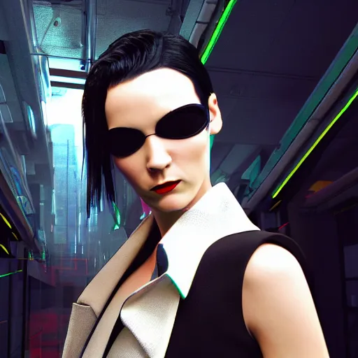 Prompt: the matrix inspired avant-garde art, deco fashion, highly detailed, photorealistic portrait, bright studio setting, studio lighting, crisp quality and light reflections, unreal engine 5 quality render