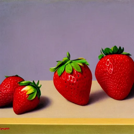 Prompt: painting of a strawberry by rene magritte, hd, 4 k, detailed, award winning