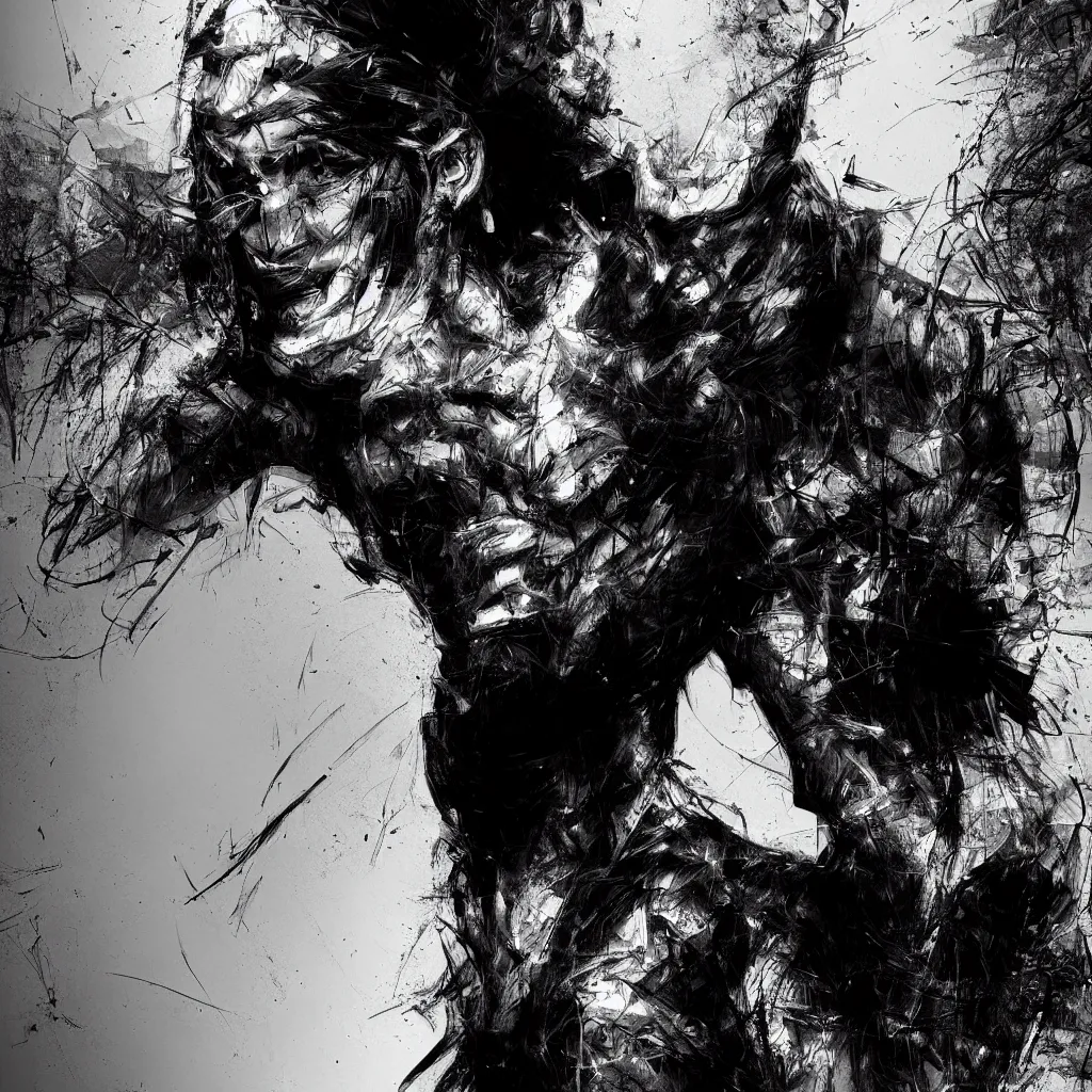 Prompt: black and white full shot cinematographic man abstract expressionism quality render unreal engine 5, 3 d by russ mills