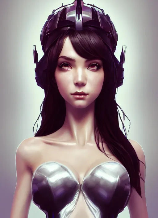 Image similar to beautiful fashion goddness, strapless dress, character portrait in the style of thomas river and artgerm, wlop, cinematic lighting, hyperdetailed, 8 k realistic, symmetrical, global illumination, radiant light, halo, love and mercy, frostbite 3 engine, cryengine, dof, trending on artstation, digital art, chanel